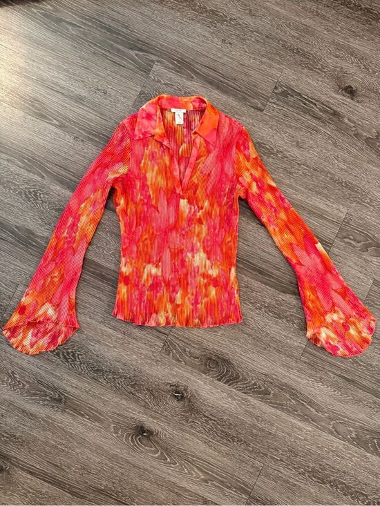 Cache Tops - Cache Vintage Bell Sleeve Tropical Flower Blouse